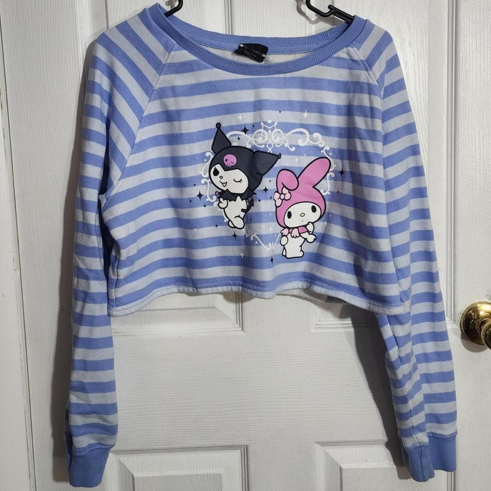 Striped Purple Sanrio Long Sleeved Crop Top